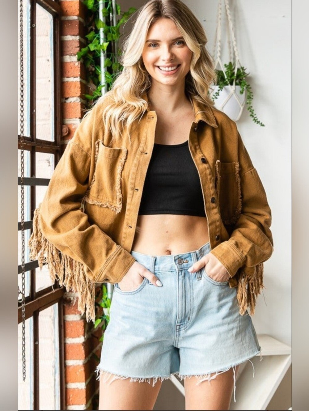 Gallop Cropped Fringe Button-Up Jacket